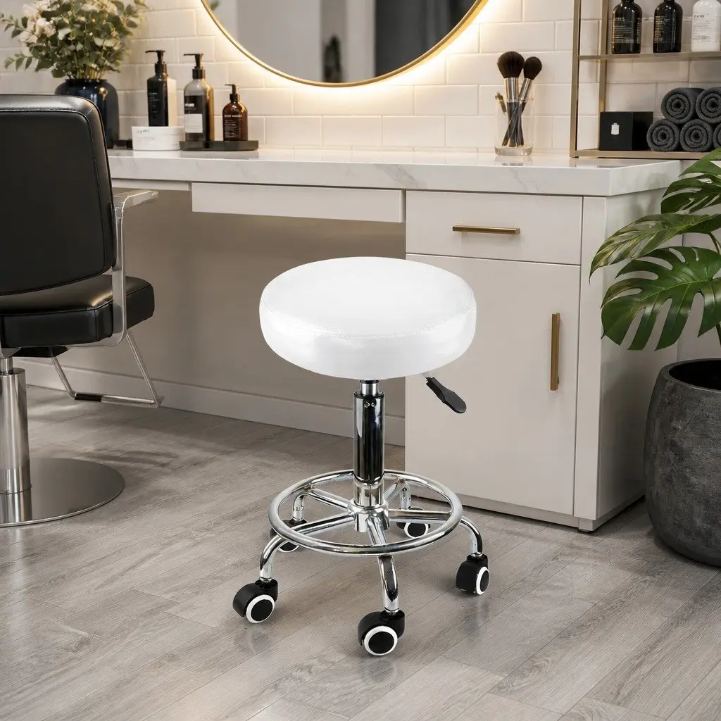 Swivel Salon Barstool Adjustable Height White 2 Piece