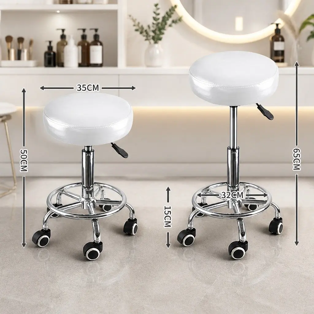 Swivel Salon Barstool Adjustable Height White 2 Piece