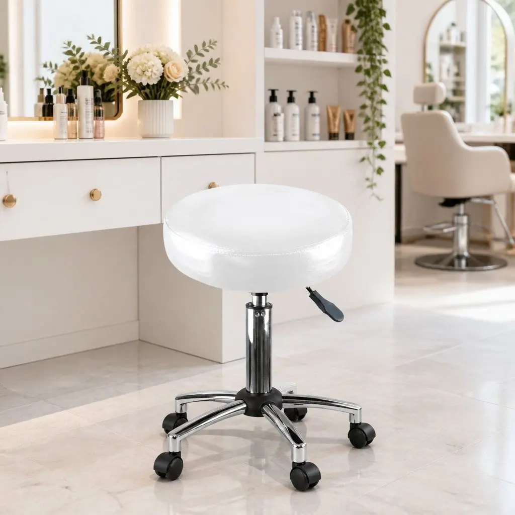 Swivel Salon Barstool Adjustable Height White 2 Piece