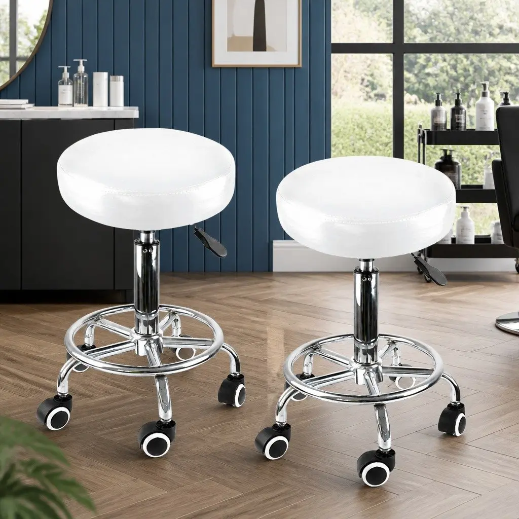 Swivel Salon Barstool Adjustable Height White 2 Piece