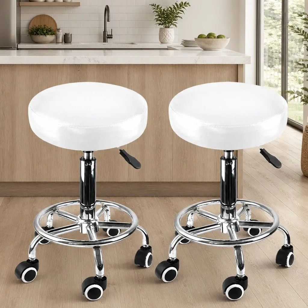 Swivel Salon Barstool Adjustable Height White 2 Piece