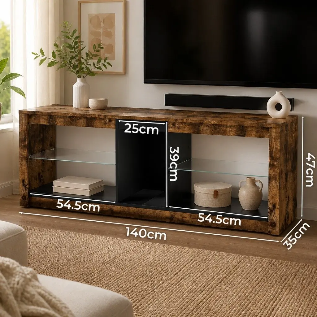 TV Stand Cabinet with Glass Display Shelves Storage Entertainment Unit
