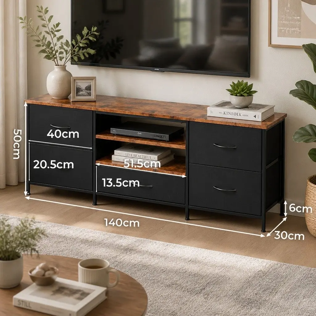 TV Stand Cabinet Storage Unit 140cm with 5 Drawers for Living Room