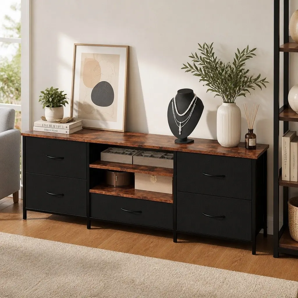TV Stand Cabinet Storage Unit 140cm with 5 Drawers for Living Room