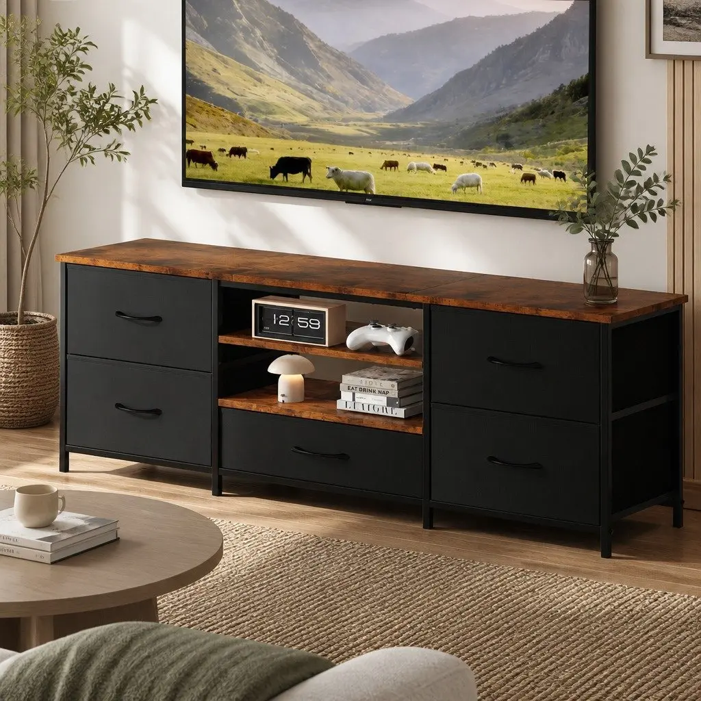 TV Stand Cabinet Storage Unit 140cm with 5 Drawers for Living Room