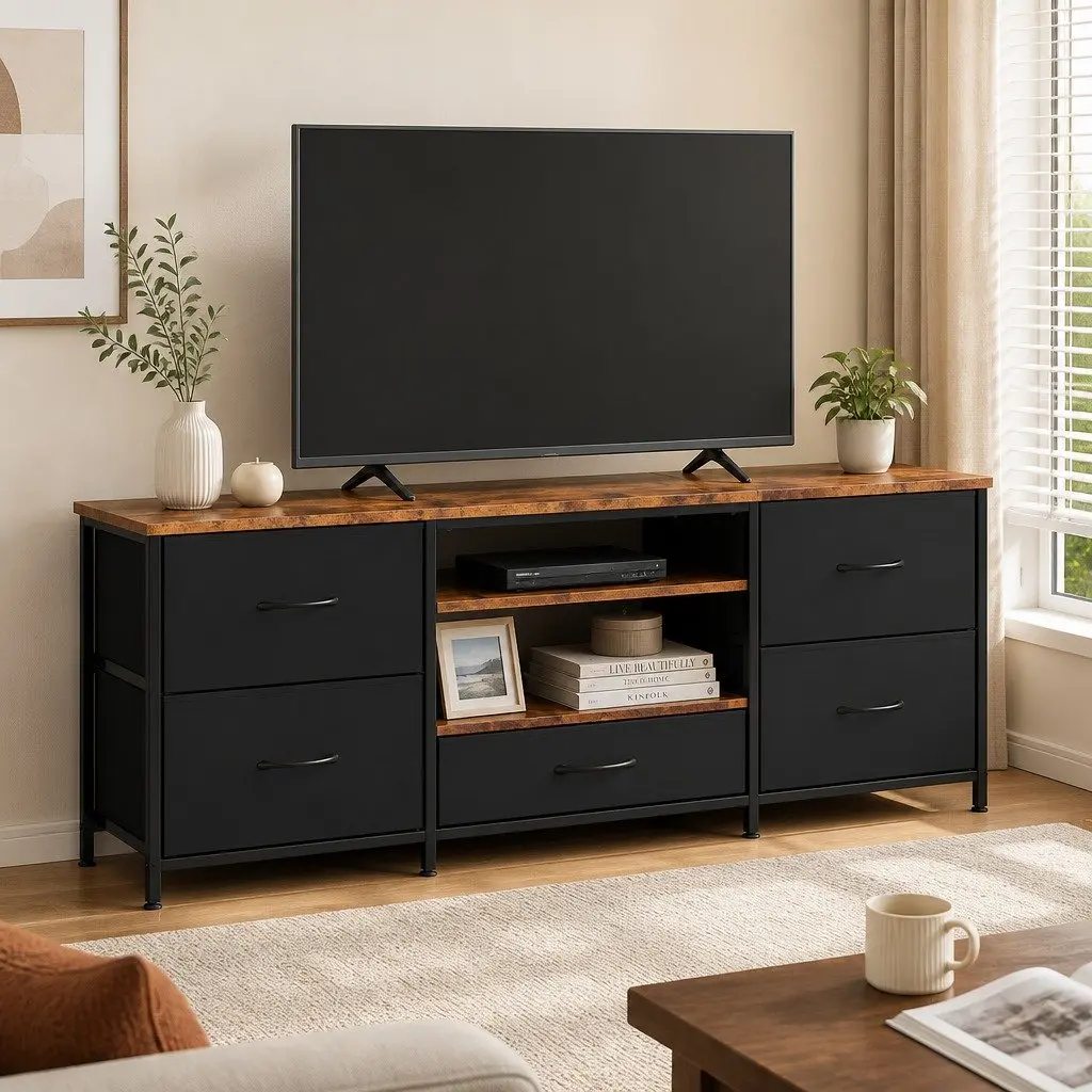 TV Stand Cabinet Storage Unit 140cm with 5 Drawers for Living Room