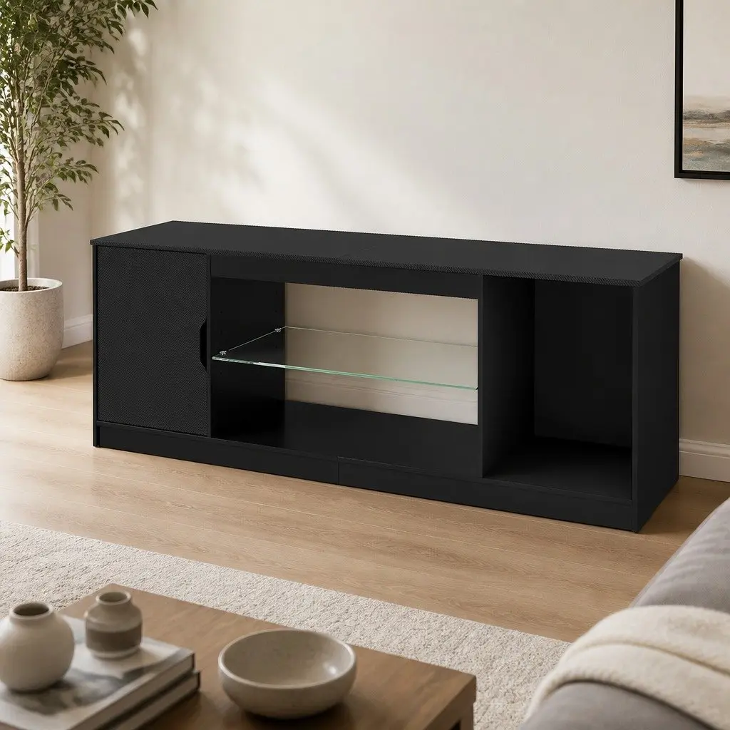 Black TV Stand with LED Lighting for Media