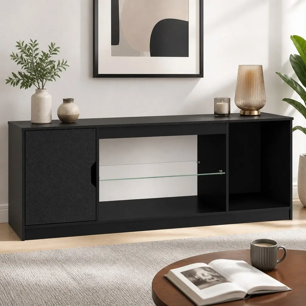 Black TV Stand with LED Lighting for Media