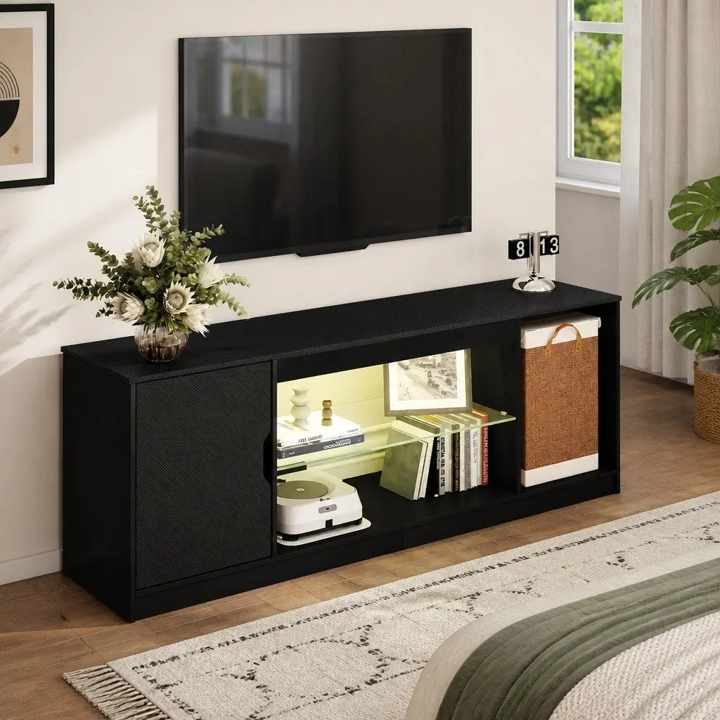 Black TV Stand with LED Lighting for Media