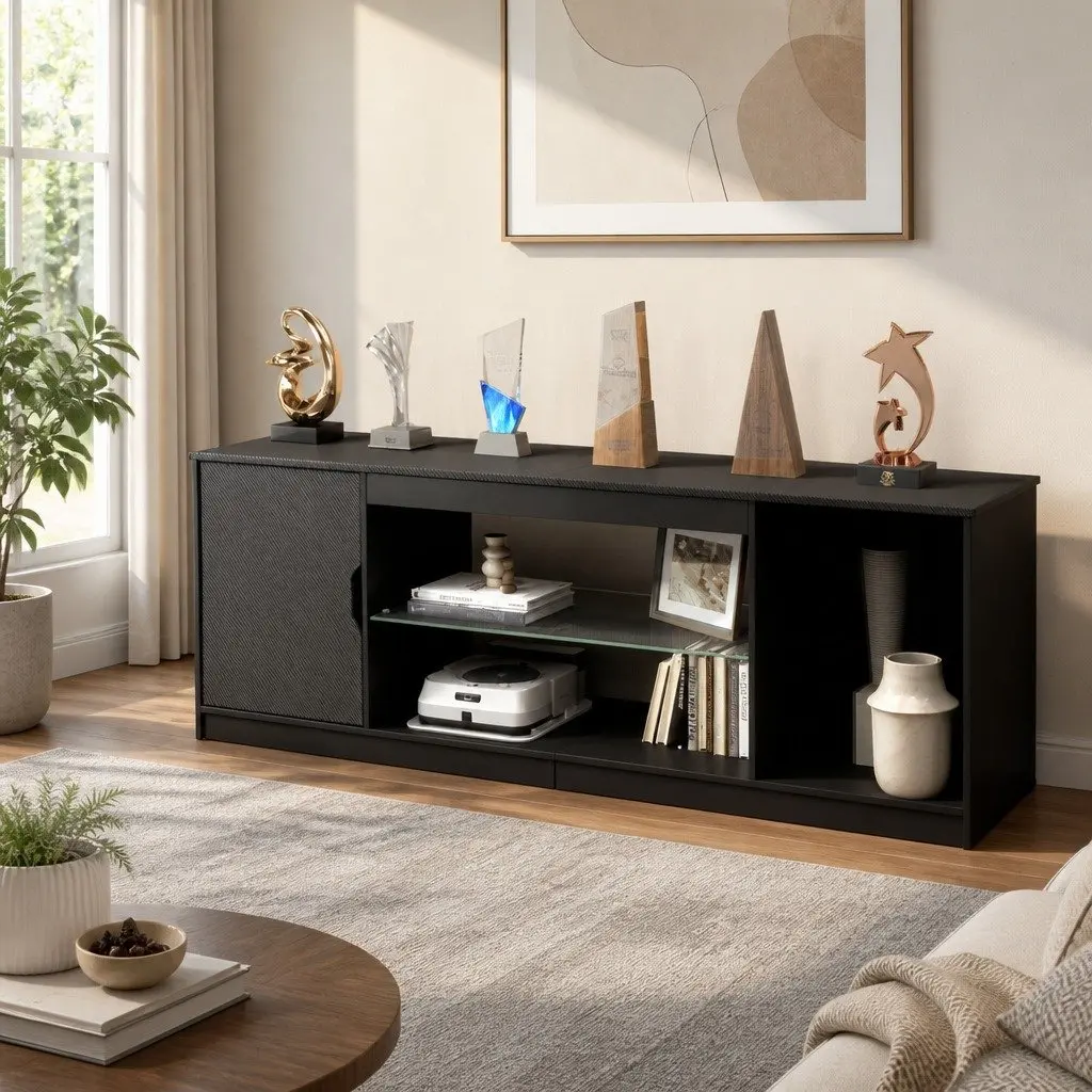Black TV Stand with LED Lighting for Media