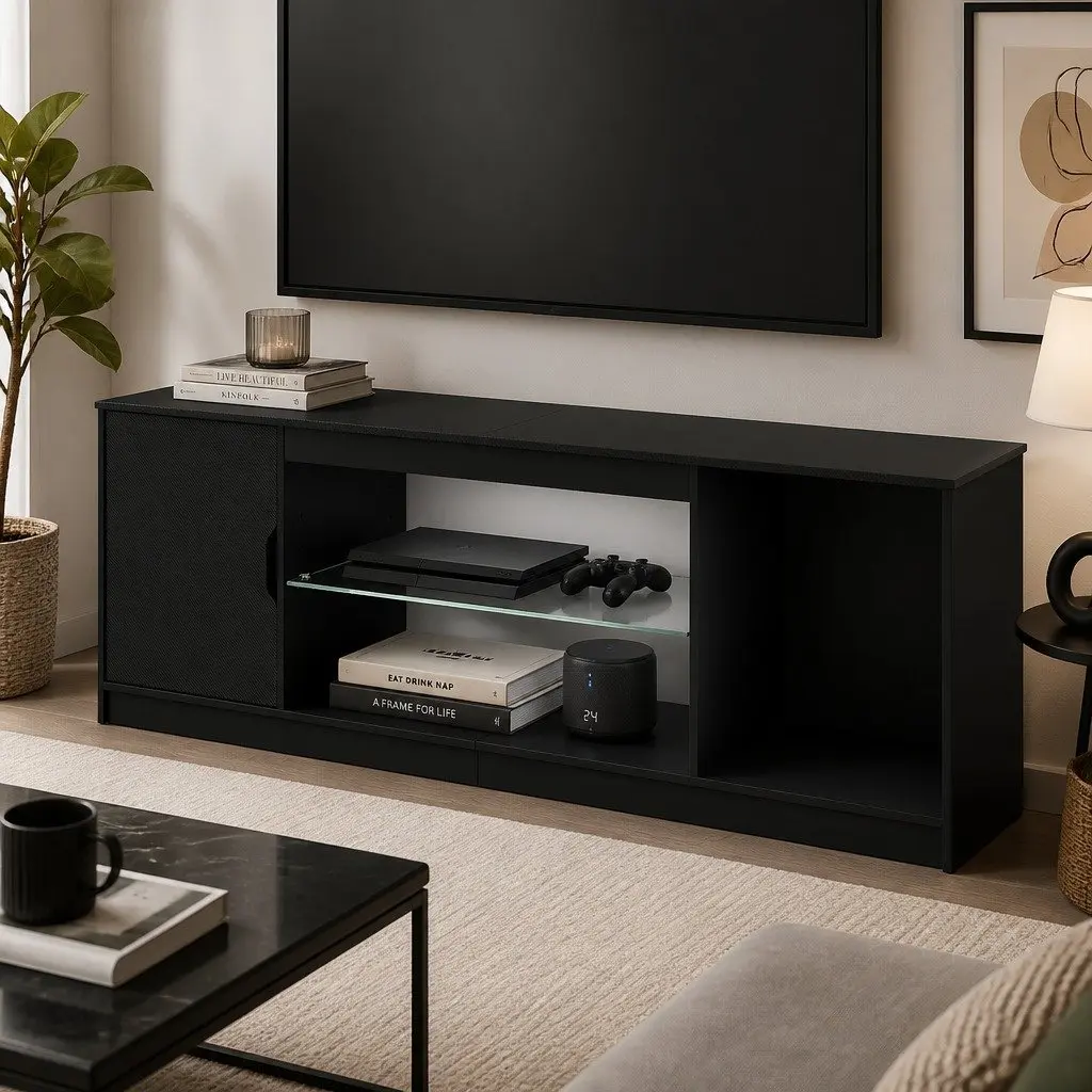 Black TV Stand with LED Lighting for Media