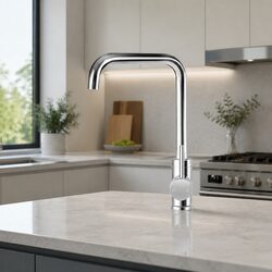 Kitchen Mixer Tap Chrome Gooseneck Basin Sink Faucet Single Double Hole Silver