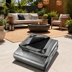 Heavy Duty Poly Tarp 3.6x4.8m Silver Black Camping Caravan Outdoor Sun Cover