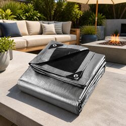 Heavy Duty Poly Tarp 3.6x7.3m Silver-Black Camping Caravan Sun Shade Cover