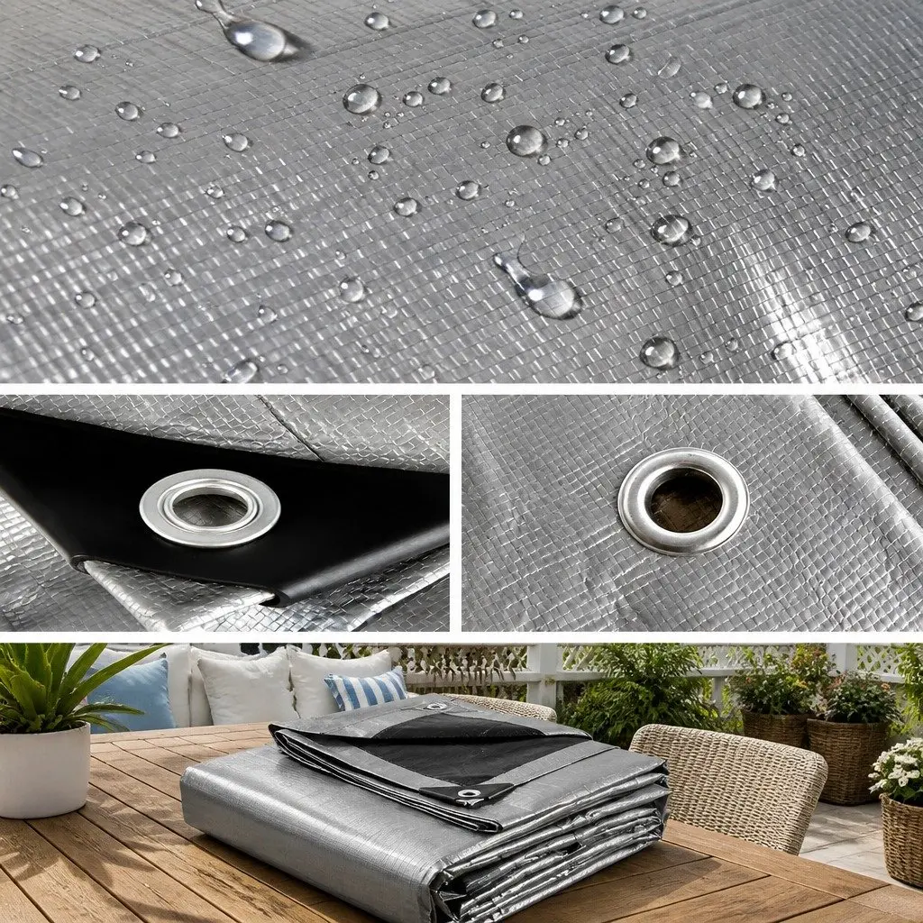 Poly Tarp Heavy Duty Waterproof 3m x 4.5m Black Canvas Sun Shade Cover