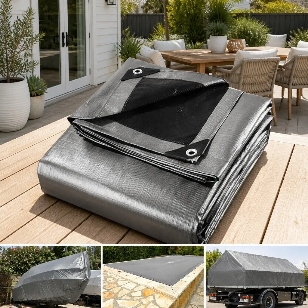 Poly Tarp Heavy Duty Waterproof 3m x 4.5m Black Canvas Sun Shade Cover