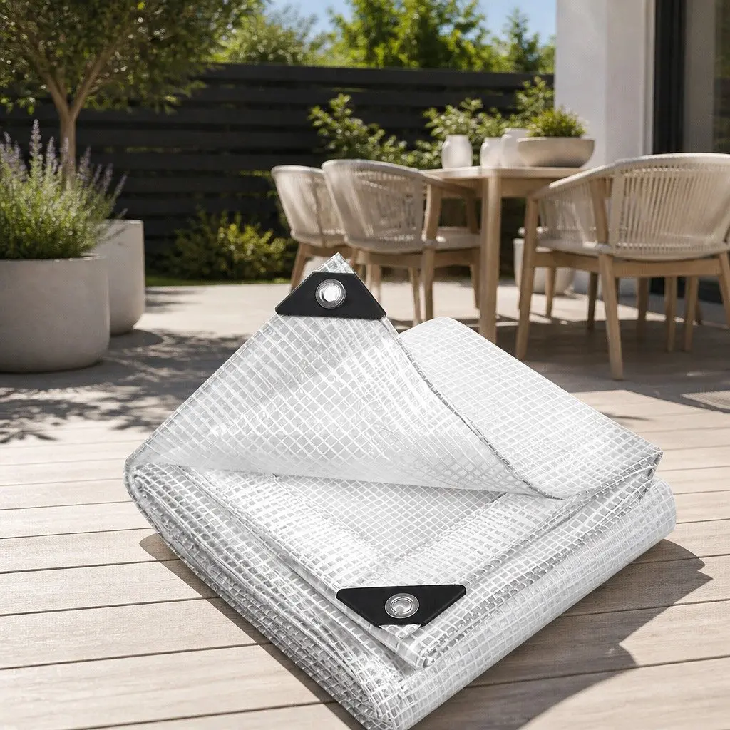 Heavy Duty Poly Tarp Clear Waterproof 5x6m UV Resistant Reinforced