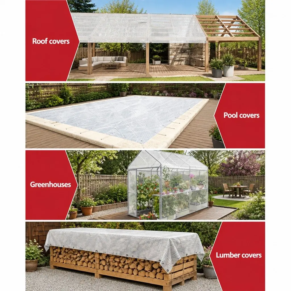 Heavy Duty Poly Tarp Clear Waterproof 5x6m UV Resistant Reinforced