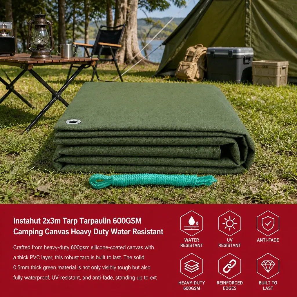 Heavy Duty Tarp Waterproof UV Resistant 2x3m Canvas Camping Caravan Tarpaulin
