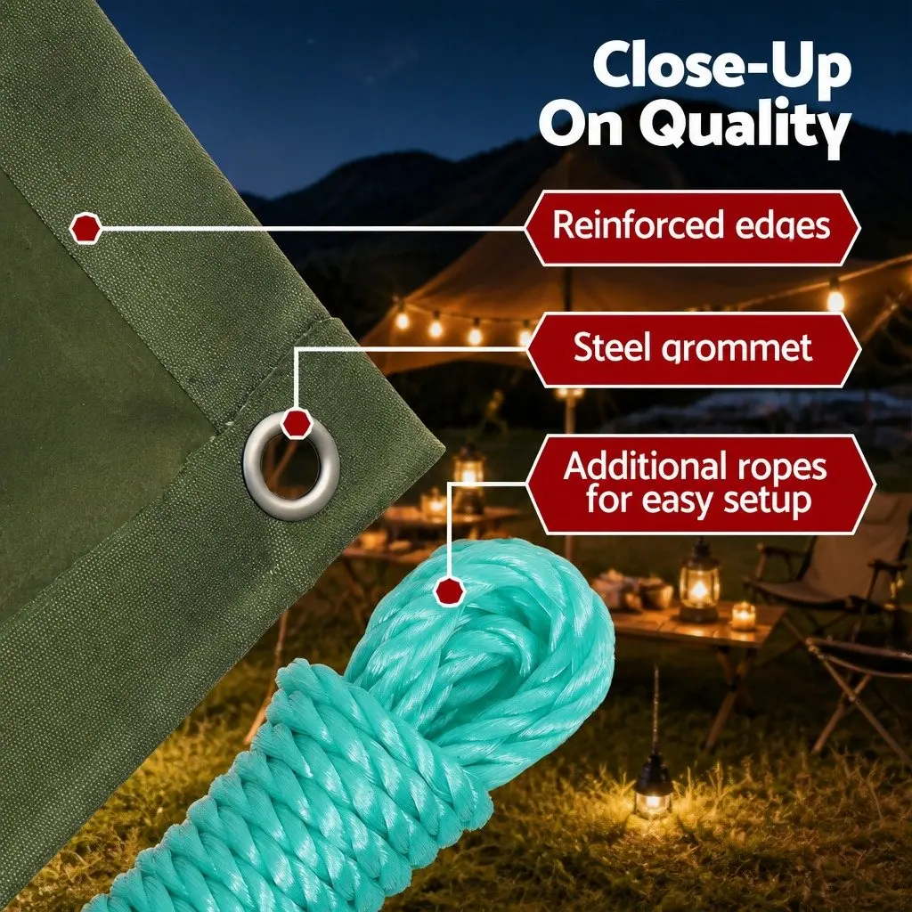 Heavy Duty Tarp Waterproof UV Resistant 2x3m Canvas Camping Caravan Tarpaulin