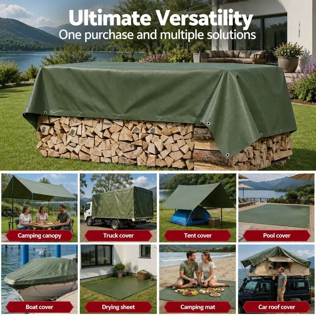 Heavy Duty Tarp Waterproof UV Resistant 2x3m Canvas Camping Caravan Tarpaulin