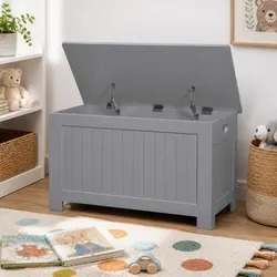 Charming Kids Toy Storage Box - Grey Wooden Design
