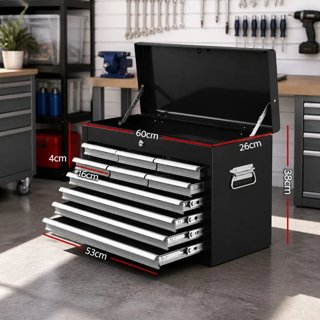 Tool Cabinet 10 Drawer Storage Organizer Black Grey 60cm x 26cm x 38cm