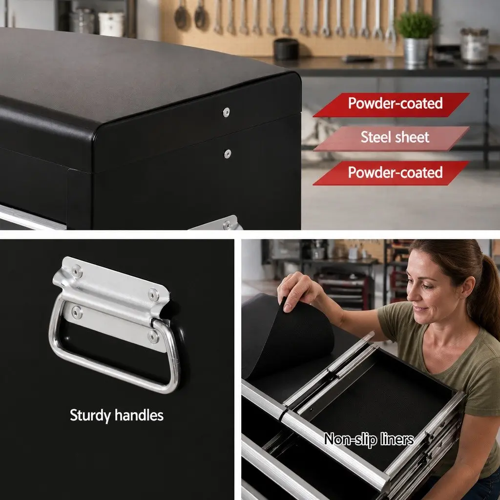 Tool Cabinet 10 Drawer Storage Organizer Black Grey 60cm x 26cm x 38cm