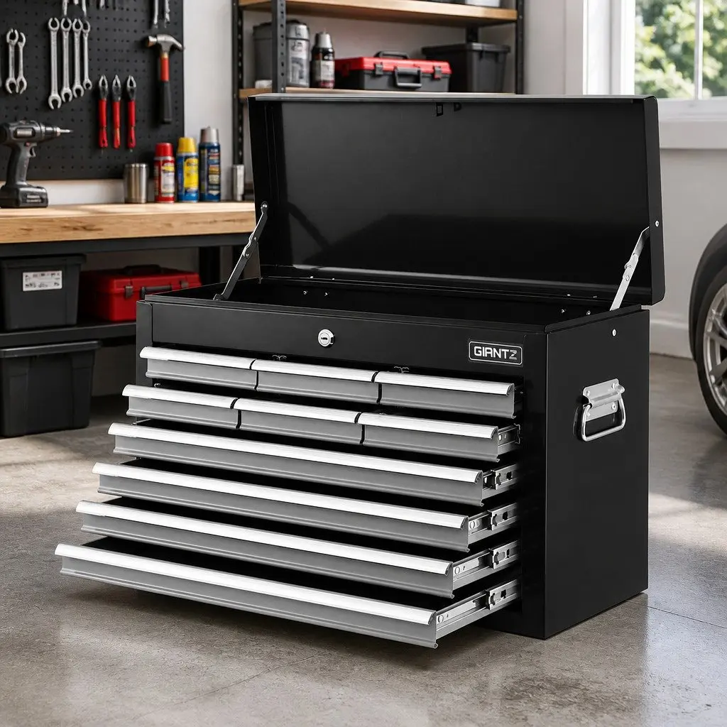 Tool Cabinet 10 Drawer Storage Organizer Black Grey 60cm x 26cm x 38cm
