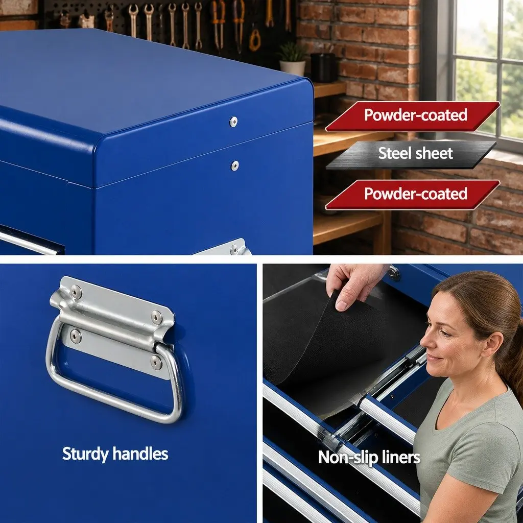 10 Drawer Tool Box Cabinet Chest Storage Organiser Garage Workshop Blue Steel
