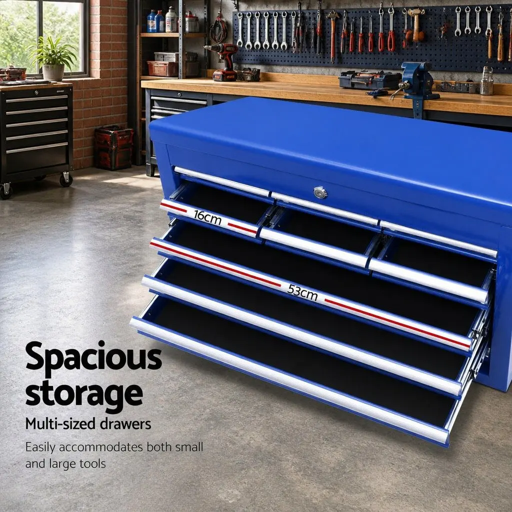 10 Drawer Tool Box Cabinet Chest Storage Organiser Garage Workshop Blue Steel