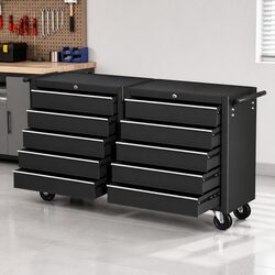 Tool Chest Trolley 10 Drawers Toolbox Storage Cabinet Organizer Black