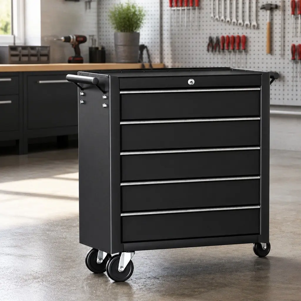10-Drawer Black Tool Chest Trolley for Easy Access