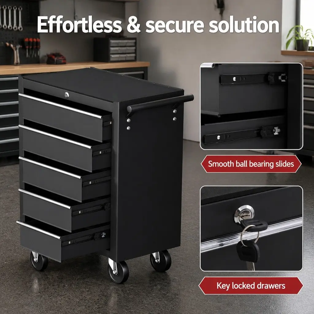 10-Drawer Black Tool Chest Trolley for Easy Access