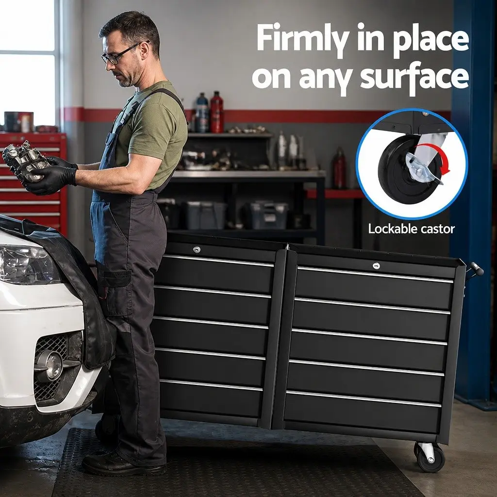 10-Drawer Black Tool Chest Trolley for Easy Access