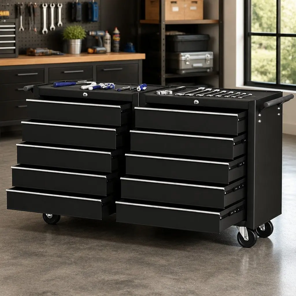 10-Drawer Black Tool Chest Trolley for Easy Access