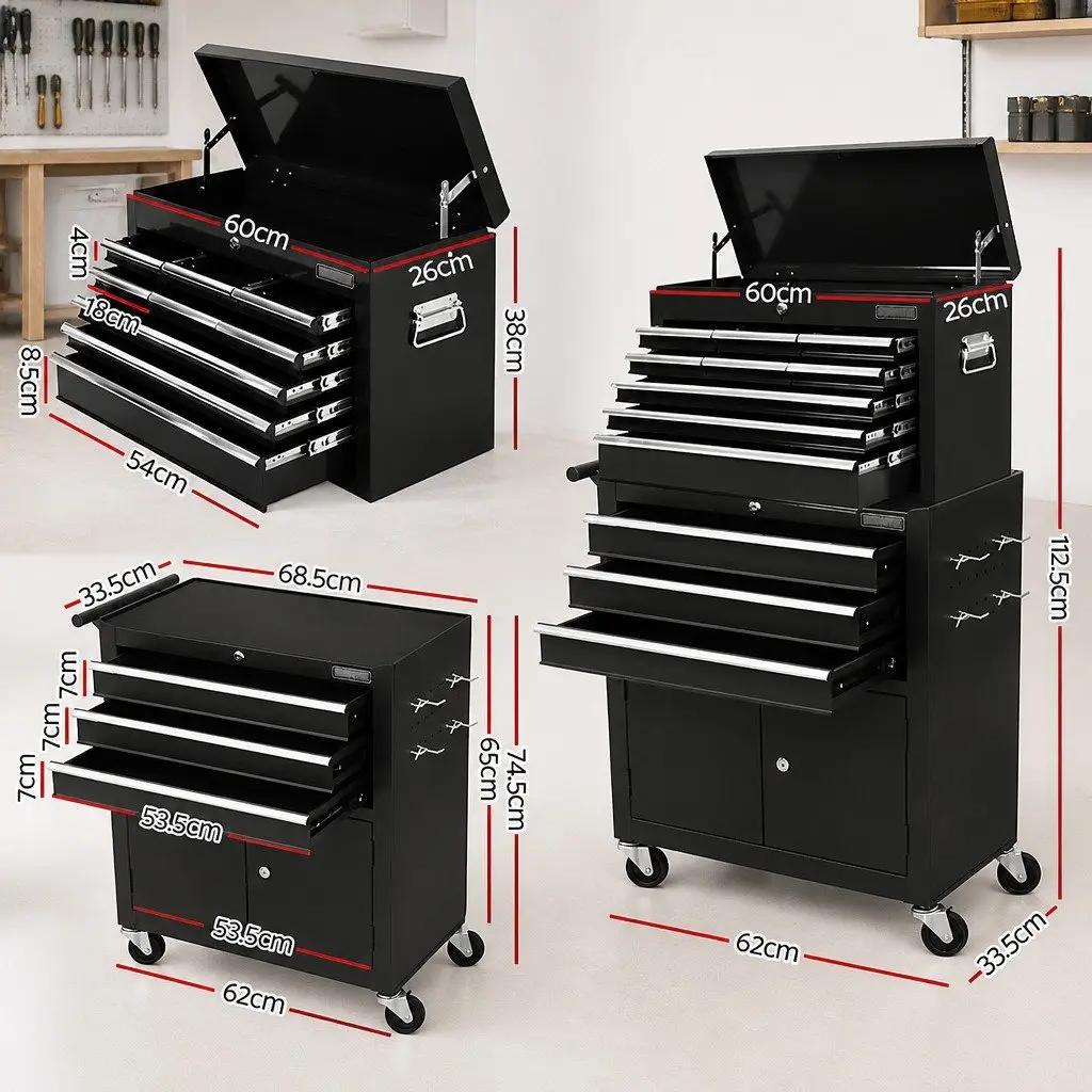 Tool Chest Trolley 12 Drawers Storage Cabinet Toolbox Organizer with Lockable
