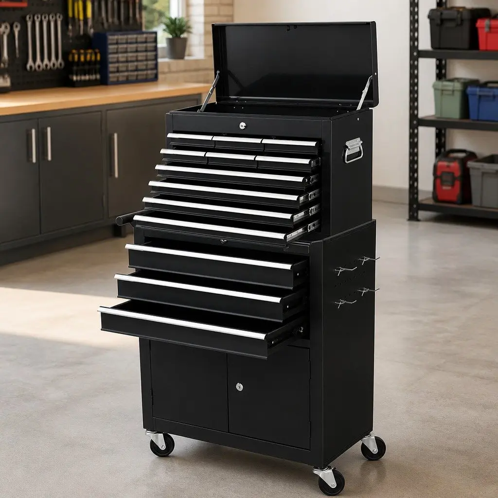 13 Drawer Tool Box Cabinet Chest Storage Organiser Trolley Garage Workshop Black