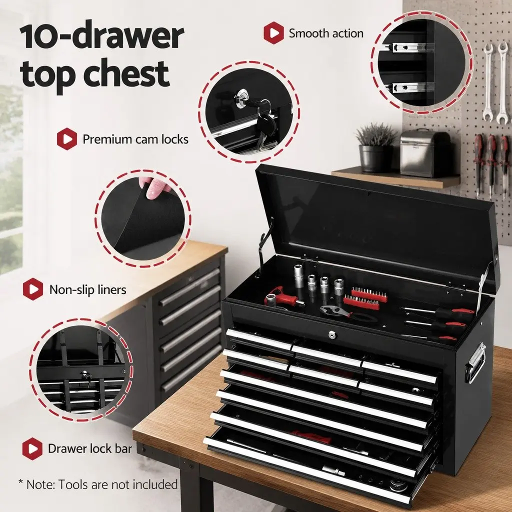13 Drawer Tool Box Cabinet Chest Storage Organiser Trolley Garage Workshop Black