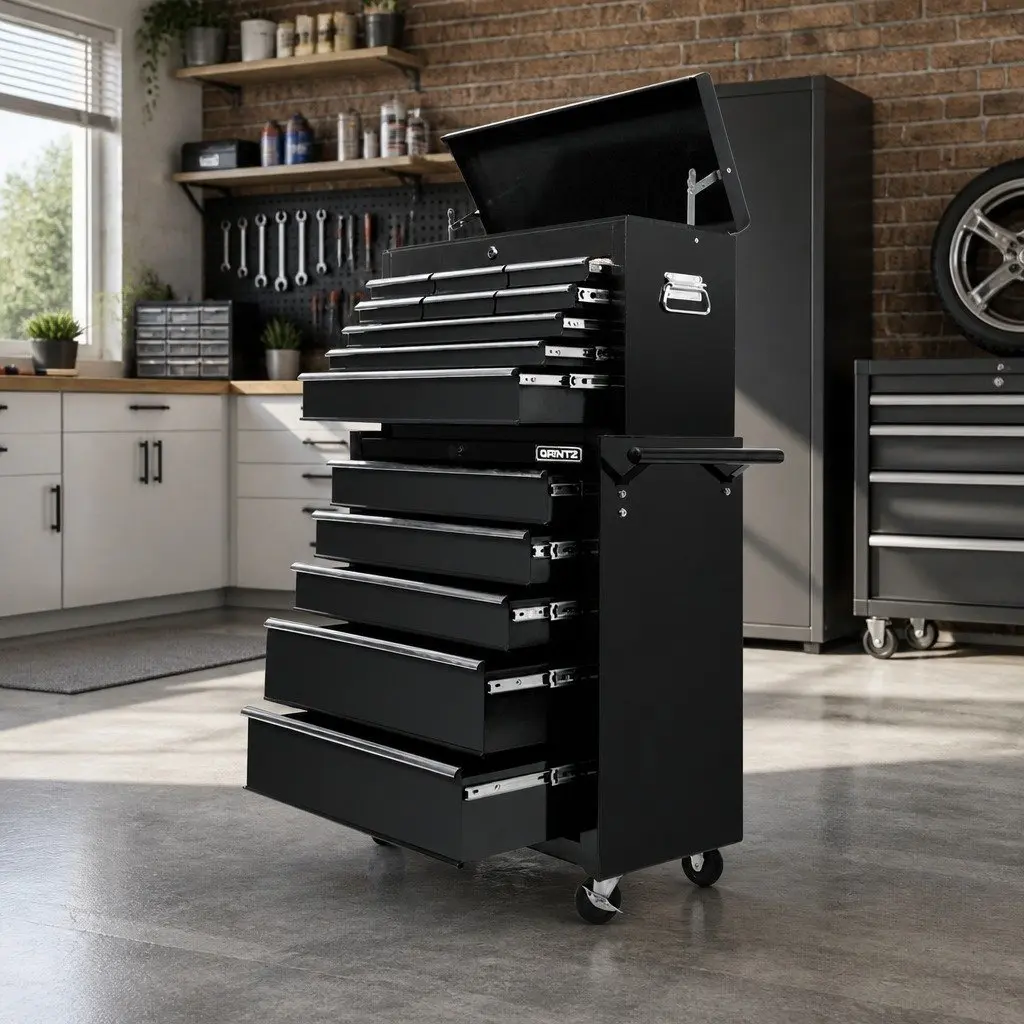 14 Drawer Tool Box Cabinet Chest Mechanic Garage Storage Trolley with Castors