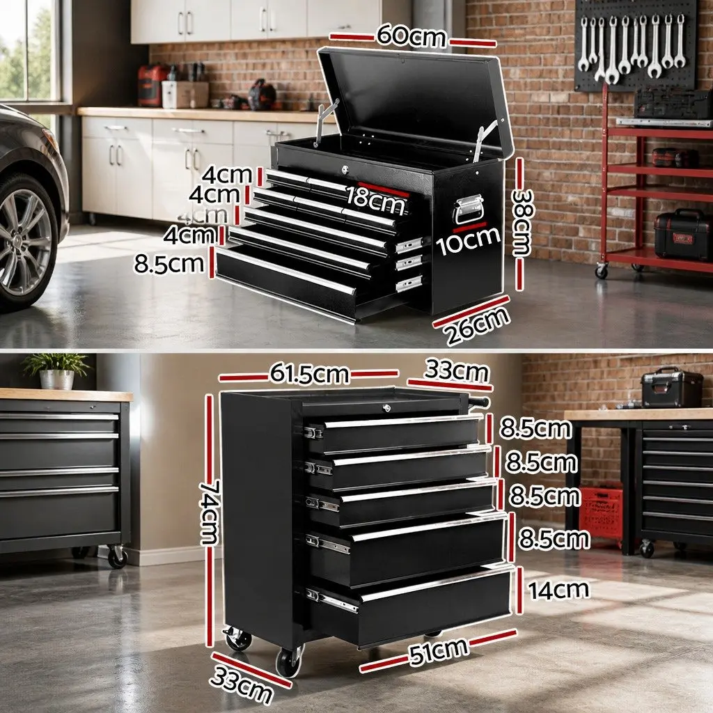 14 Drawer Tool Box Cabinet Chest Mechanic Garage Storage Trolley with Castors