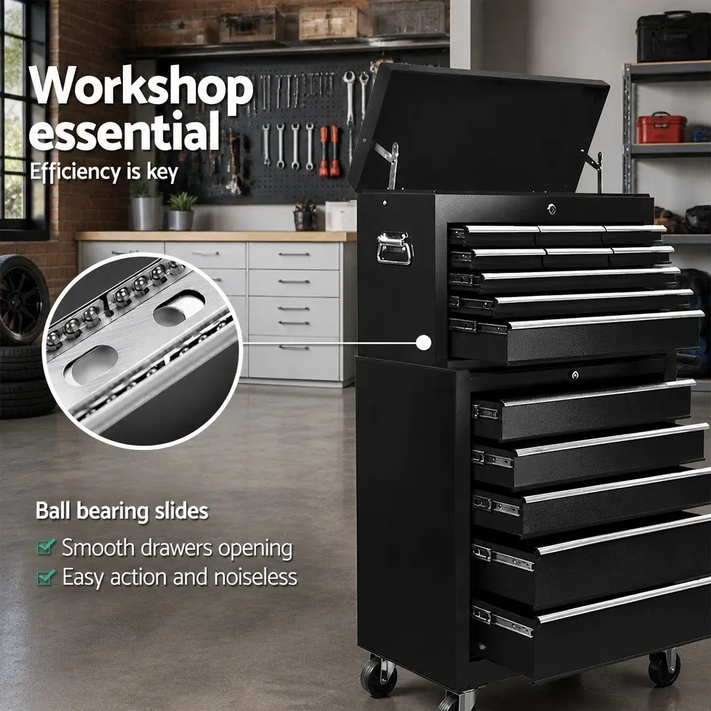 14 Drawer Tool Box Cabinet Chest Mechanic Garage Storage Trolley with Castors