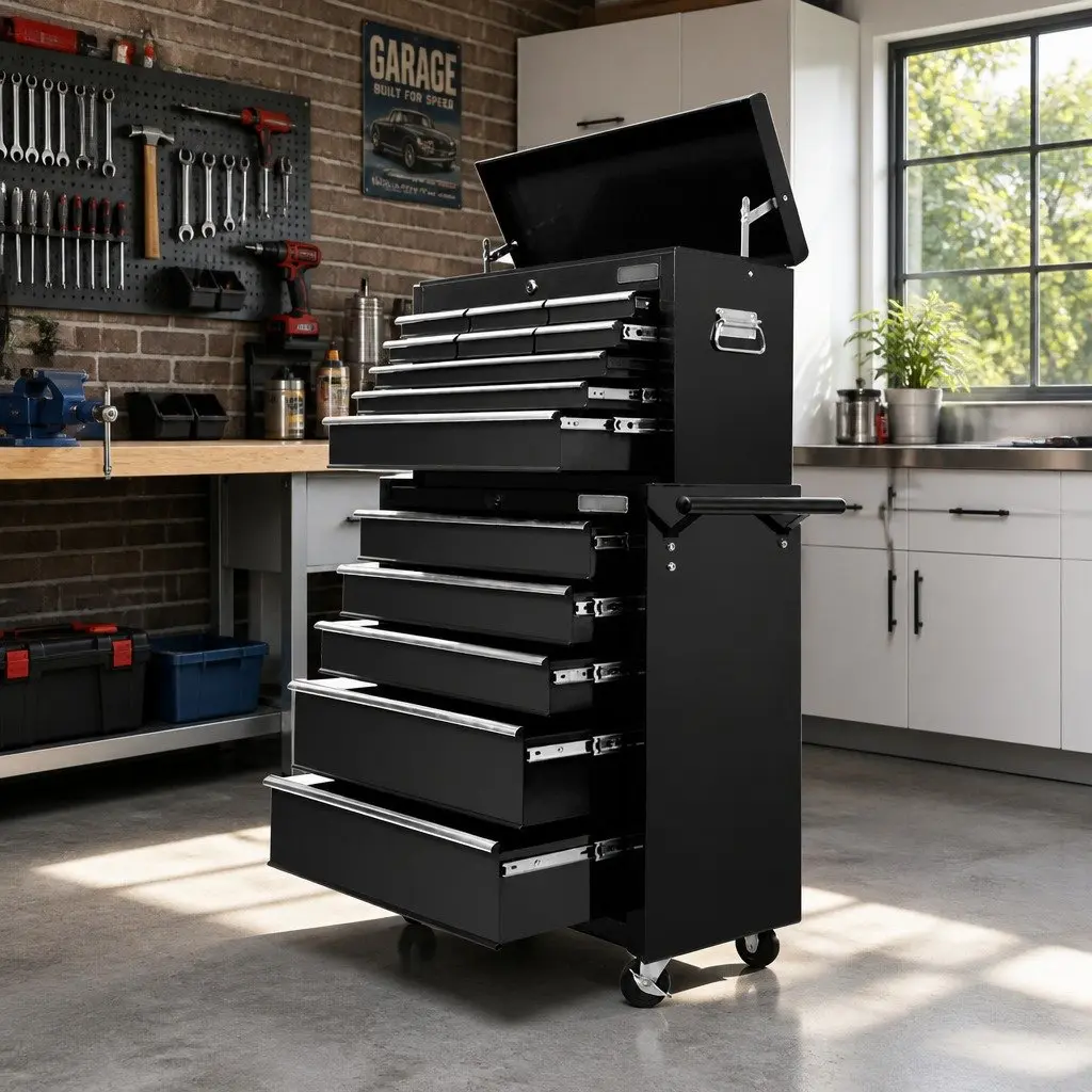 14 Drawer Tool Box Cabinet Chest Mechanic Garage Storage Trolley with Castors