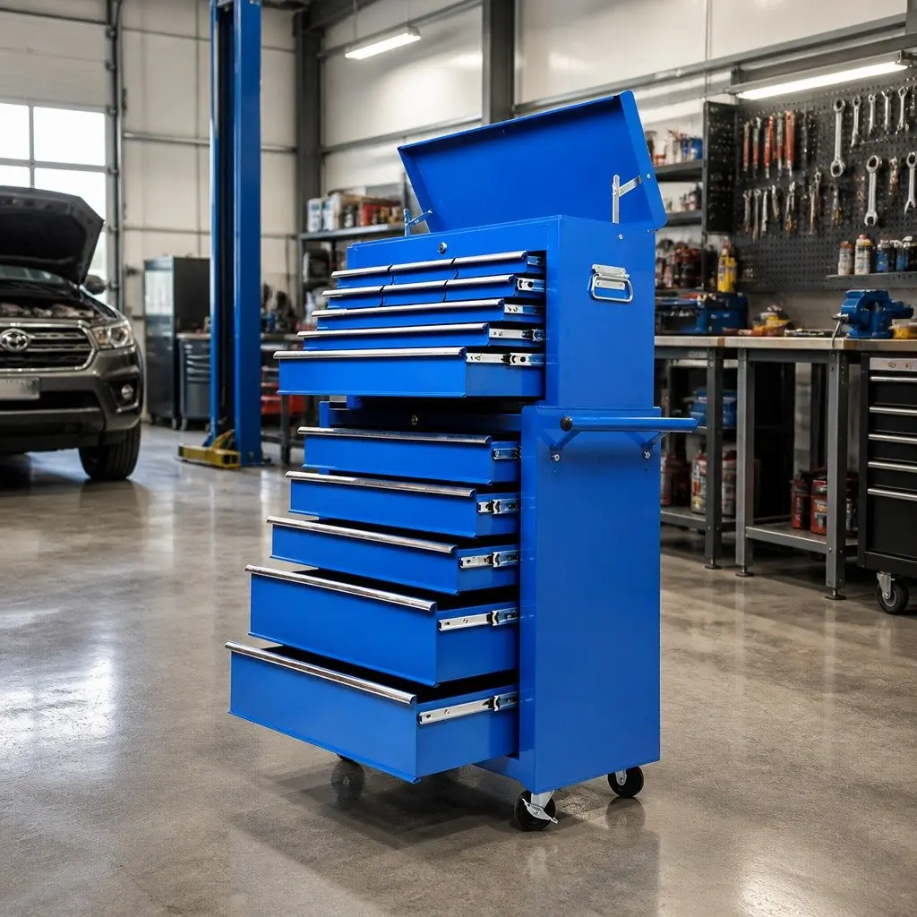 Tool Cabinet Chest Trolley 14 Drawer Steel Mobile Storage Blue