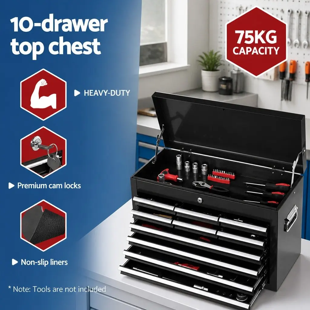 15 Drawer Tool Chest Trolley 2-in-1 Storage Toolbox Organiser Workshop Black