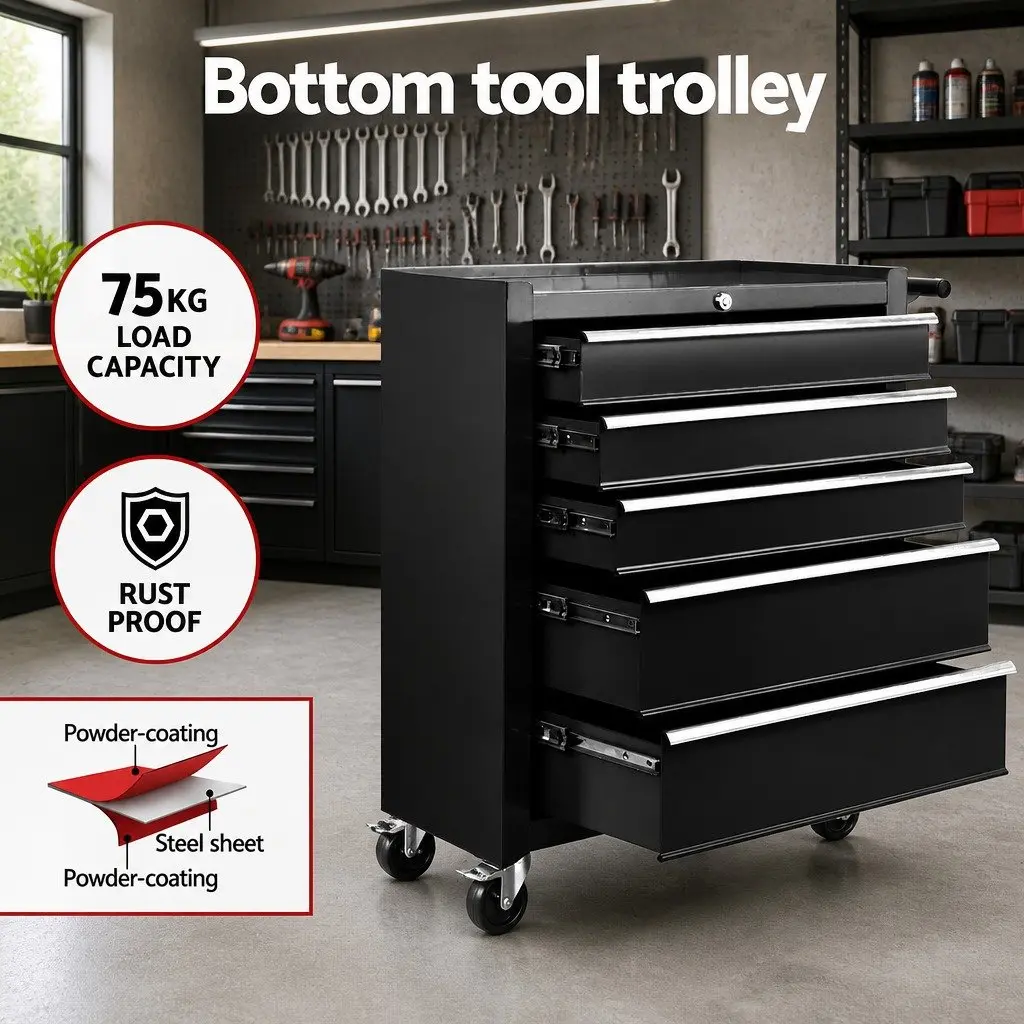 15 Drawer Tool Chest Trolley 2-in-1 Storage Toolbox Organiser Workshop Black