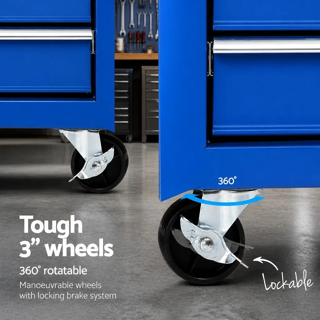 Tool Chest Trolley 15 Drawers 2-in-1 Storage Wheeled Toolbox Organizer