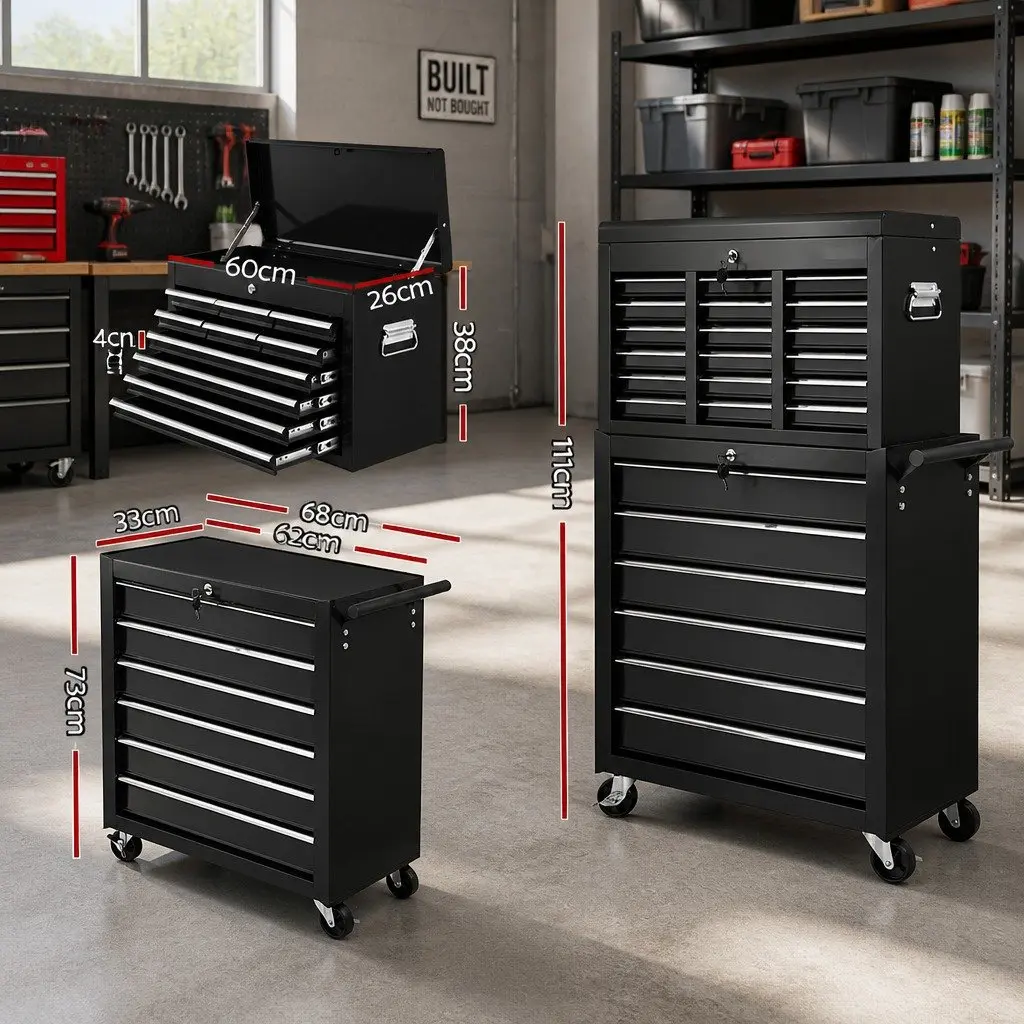 16 Drawer Tool Box Cabinet Chest Trolley Garage Storage Organizer with Castors