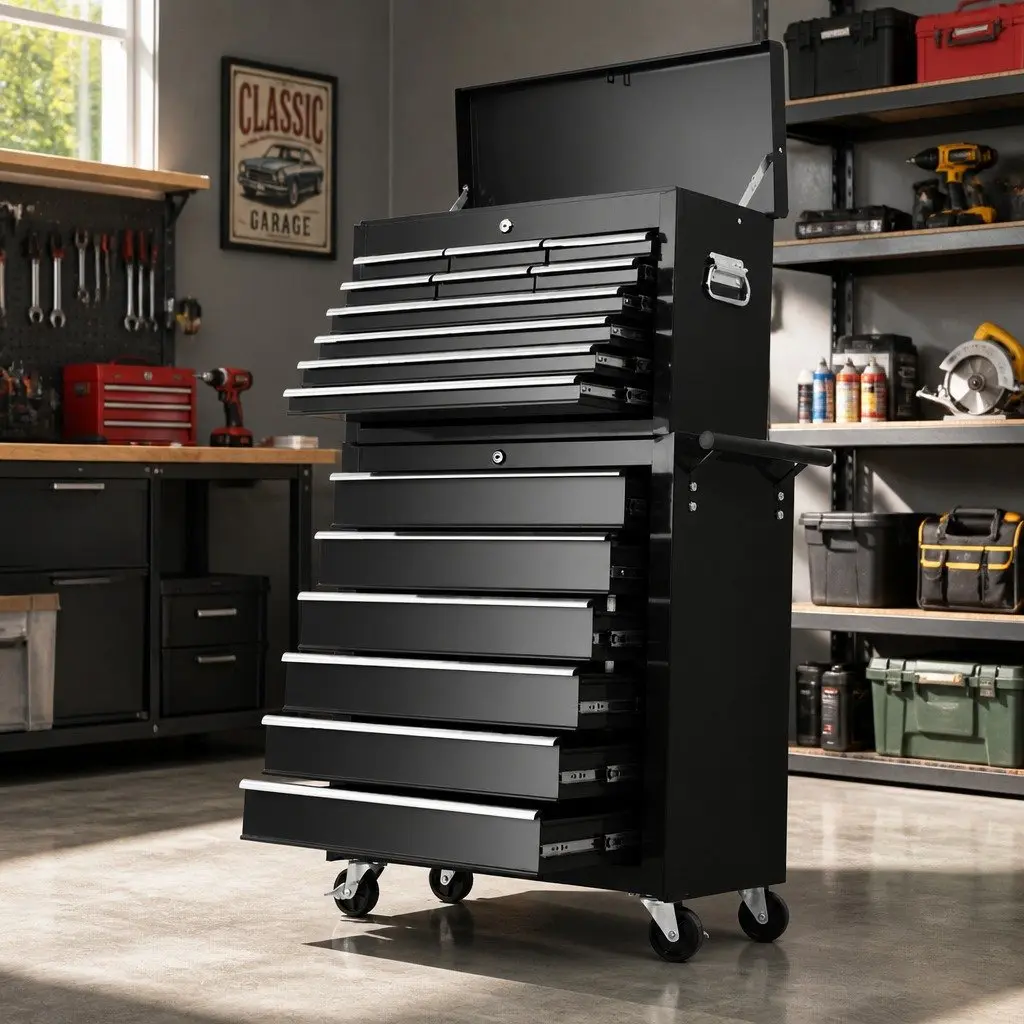 16 Drawer Tool Box Cabinet Chest Trolley Garage Storage Organizer with Castors