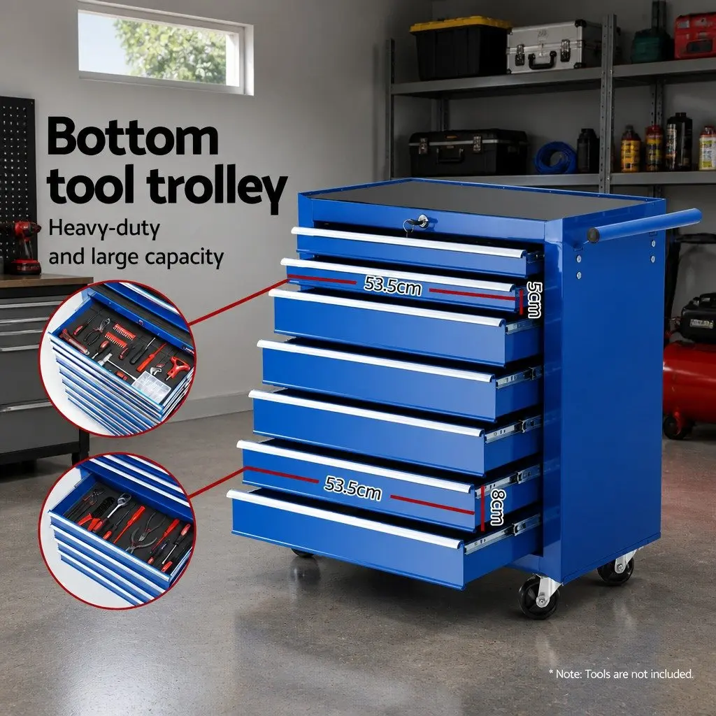 Tool Chest Trolley Cabinet 16 Drawers Storage Cart Garage Workshop Blue Steel
